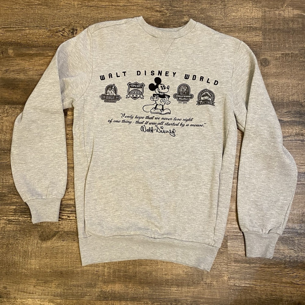 Disney Parks Walt Disney World Mickey Four Parks Sweatshirt Gray Small Pockets